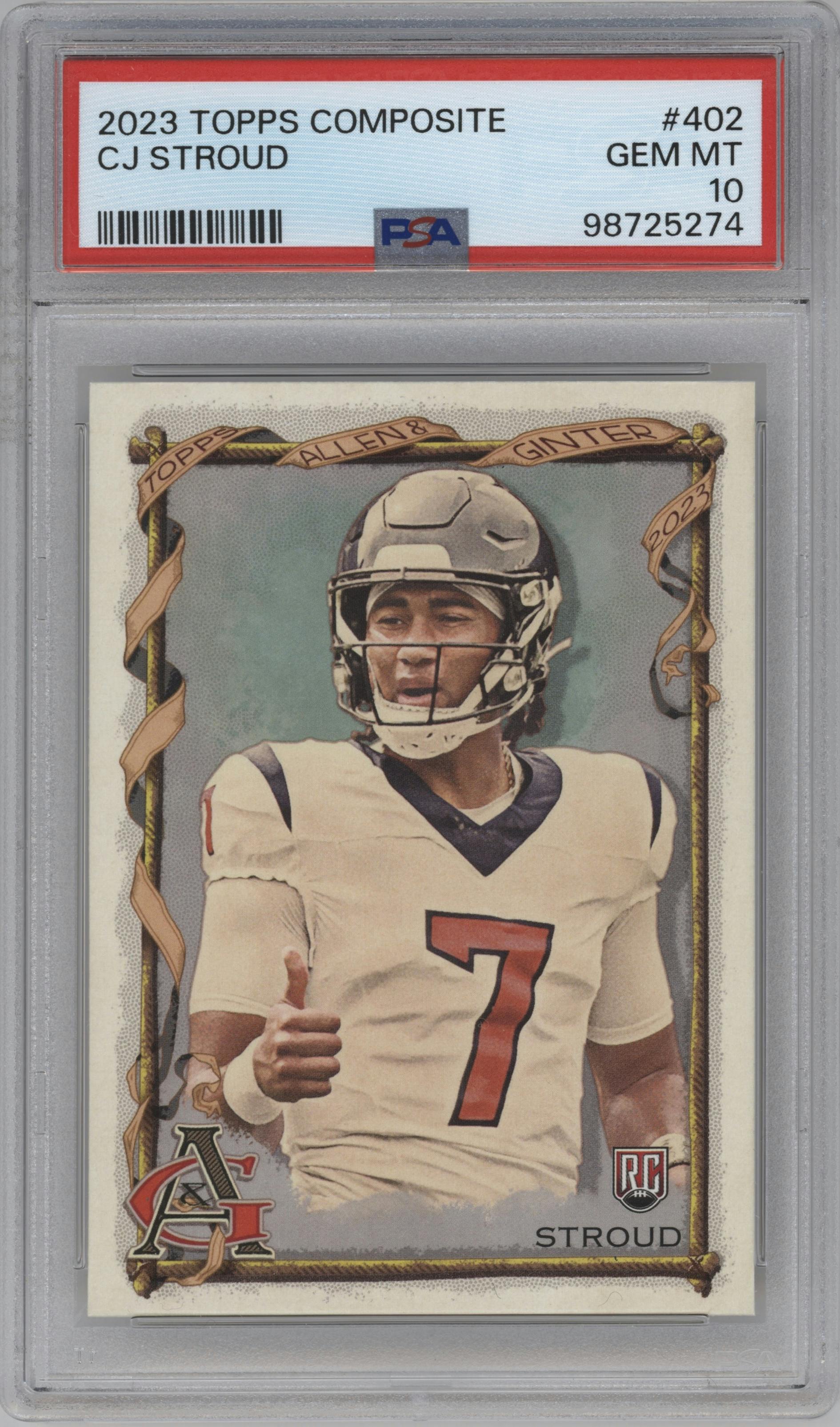 CJ Stroud from the 2023 Topps Composite set graded by PSA and given an overall grade of 10.