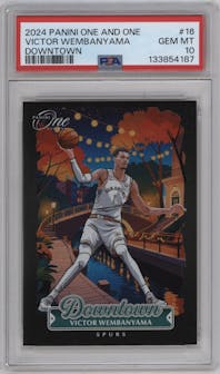 Victor Wembanyama from the 2024-25 Panini One and One set graded by PSA and given an overall grade of 10.