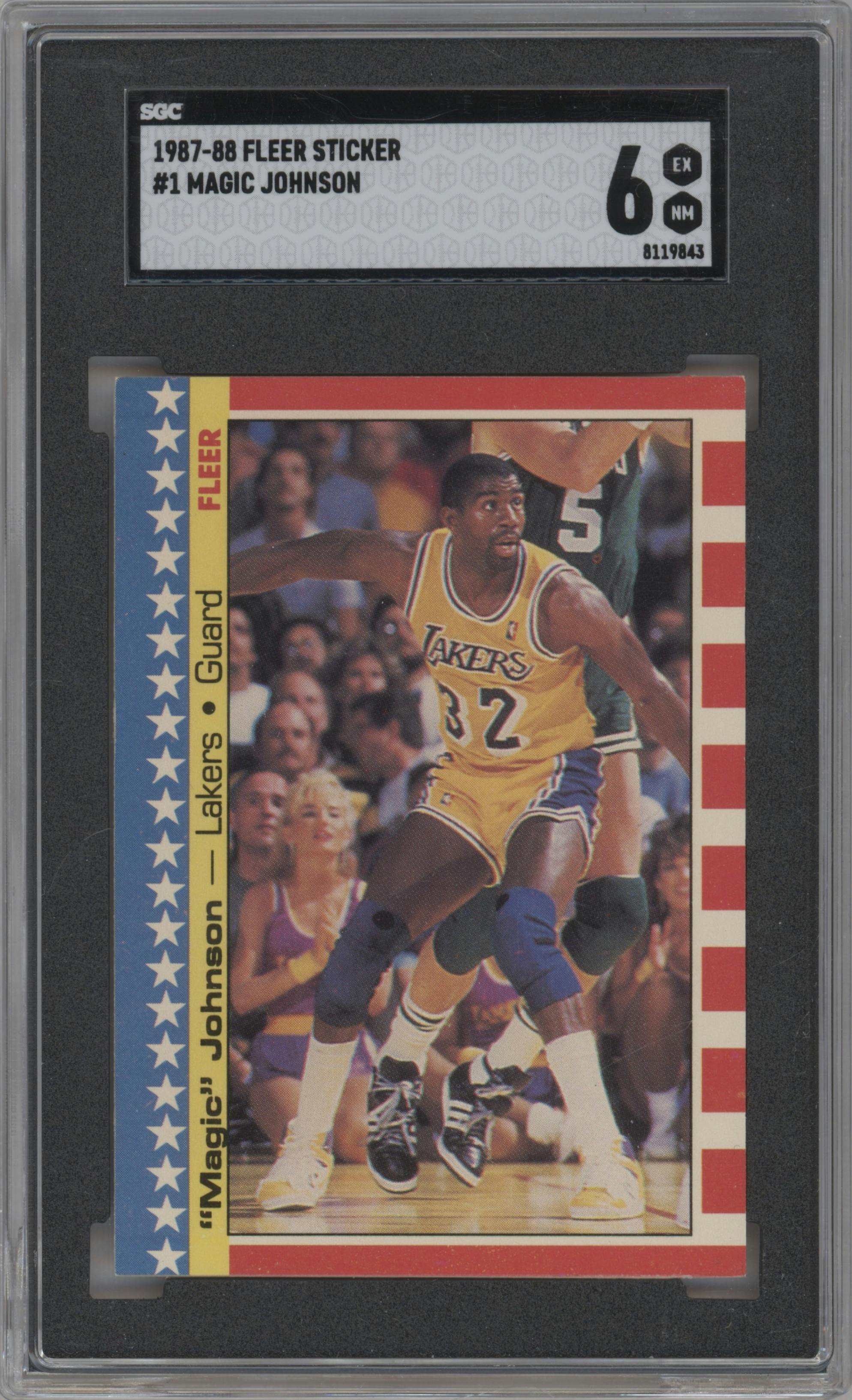 Magic Johnson from the 1987-88 Fleer set graded by SGC and given an overall grade of 6.