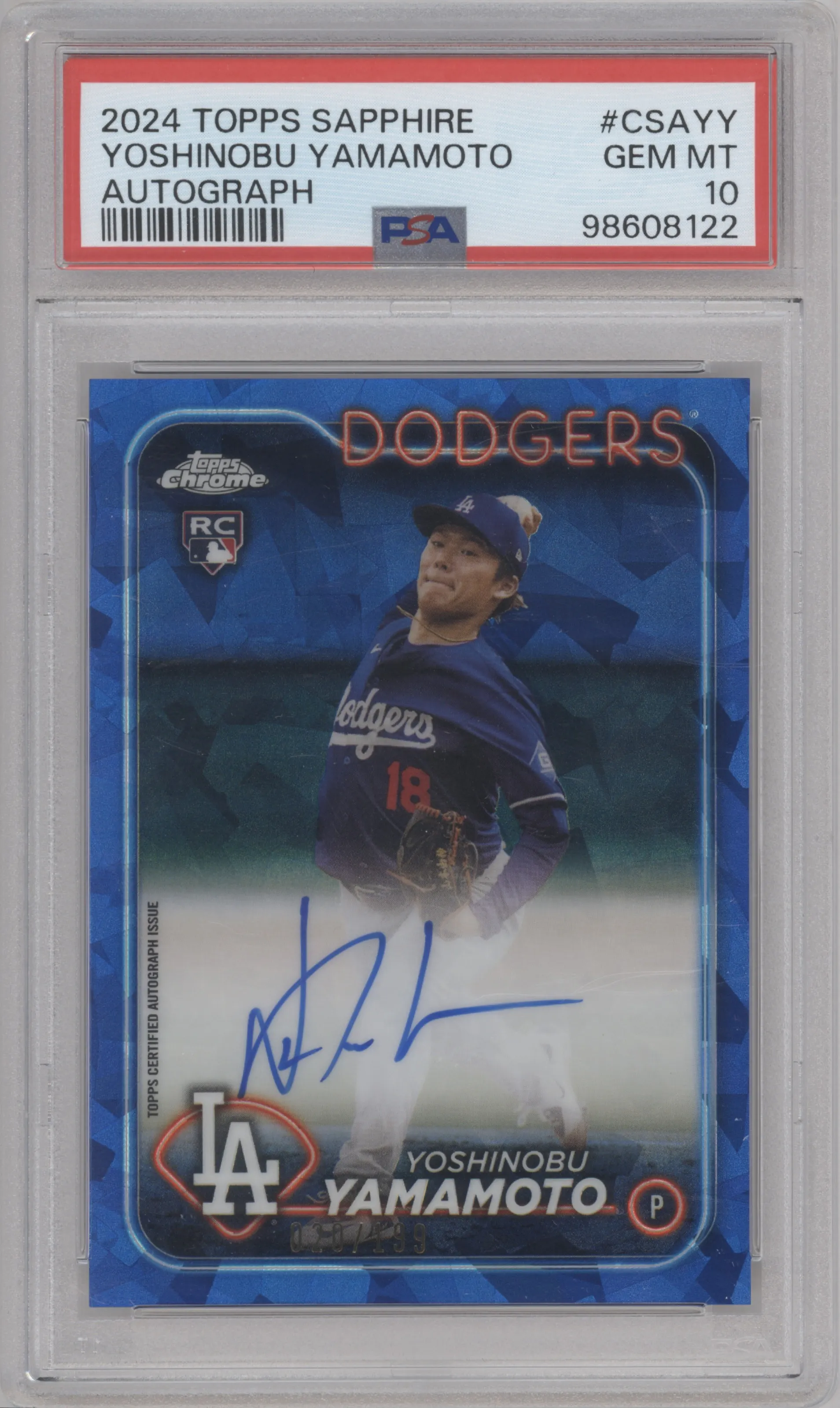 2024 Topps Chrome Sapphire Auto Yoshinobu Yamamoto #CSA-YY PSA 10