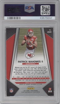 Patrick Mahomes II from the 2017 Panini Prizm set featuring a Prizm parallel graded by PSA and given an overall grade of 10.