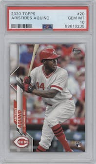 Aristides Aquino  from the 2020 Topps Series 1 set graded by PSA and given an overall grade of 10.