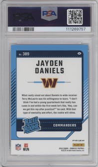 Jayden Daniels from the 2024 Donruss set featuring a Red Wave parallel graded by PSA and given an overall grade of 10.