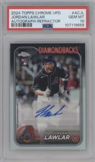 Jordan Lawlar from the 2024 Topps Chrome Update set featuring a Refractor parallel graded by PSA and given an overall grade of 10.