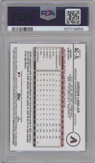 Jordan Lawlar from the 2024 Topps Chrome Update set featuring a Refractor parallel graded by PSA and given an overall grade of 10.