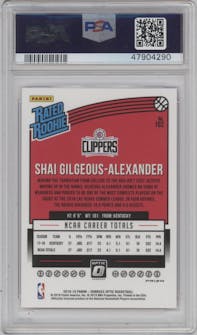 Shai Gilgeous-Alexander from the 2018-19 Panini Donruss Optic set featuring a Hyper Pink parallel graded by PSA and given an overall grade of 10.