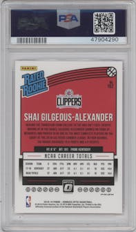 Shai Gilgeous-Alexander from the 2018-19 Panini Donruss Optic set featuring a Hyper Pink parallel graded by PSA and given an overall grade of 10.