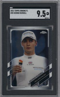 George Russell from the 2021 Topps Chrome F1  set graded by SGC and given an overall grade of 9.5.