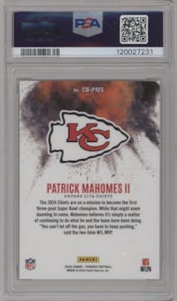 Patrick Mahomes II from the 2024 Panini Phoenix set graded by PSA and given an overall grade of 10.