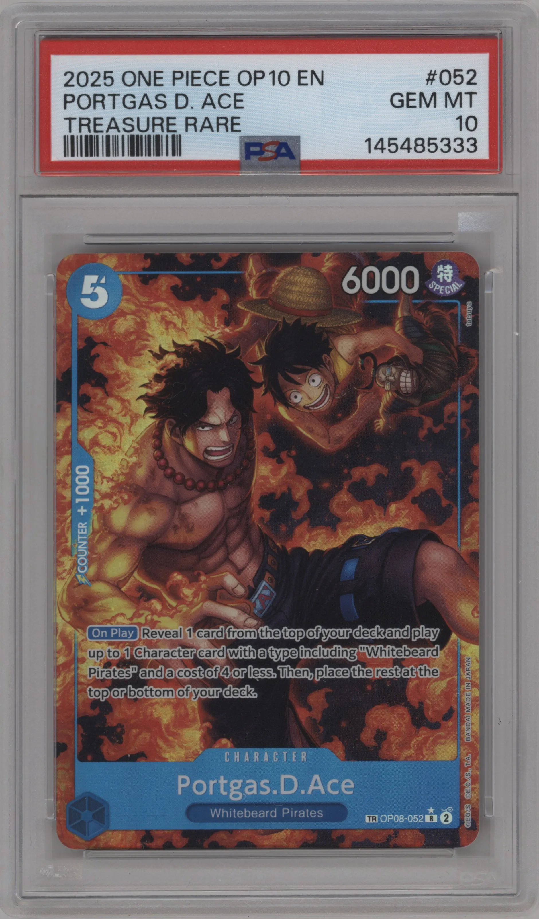 2025 One Piece Royal Blood Portgas.D.Ace OP08-052 R #TR OP08-052 R PSA 10