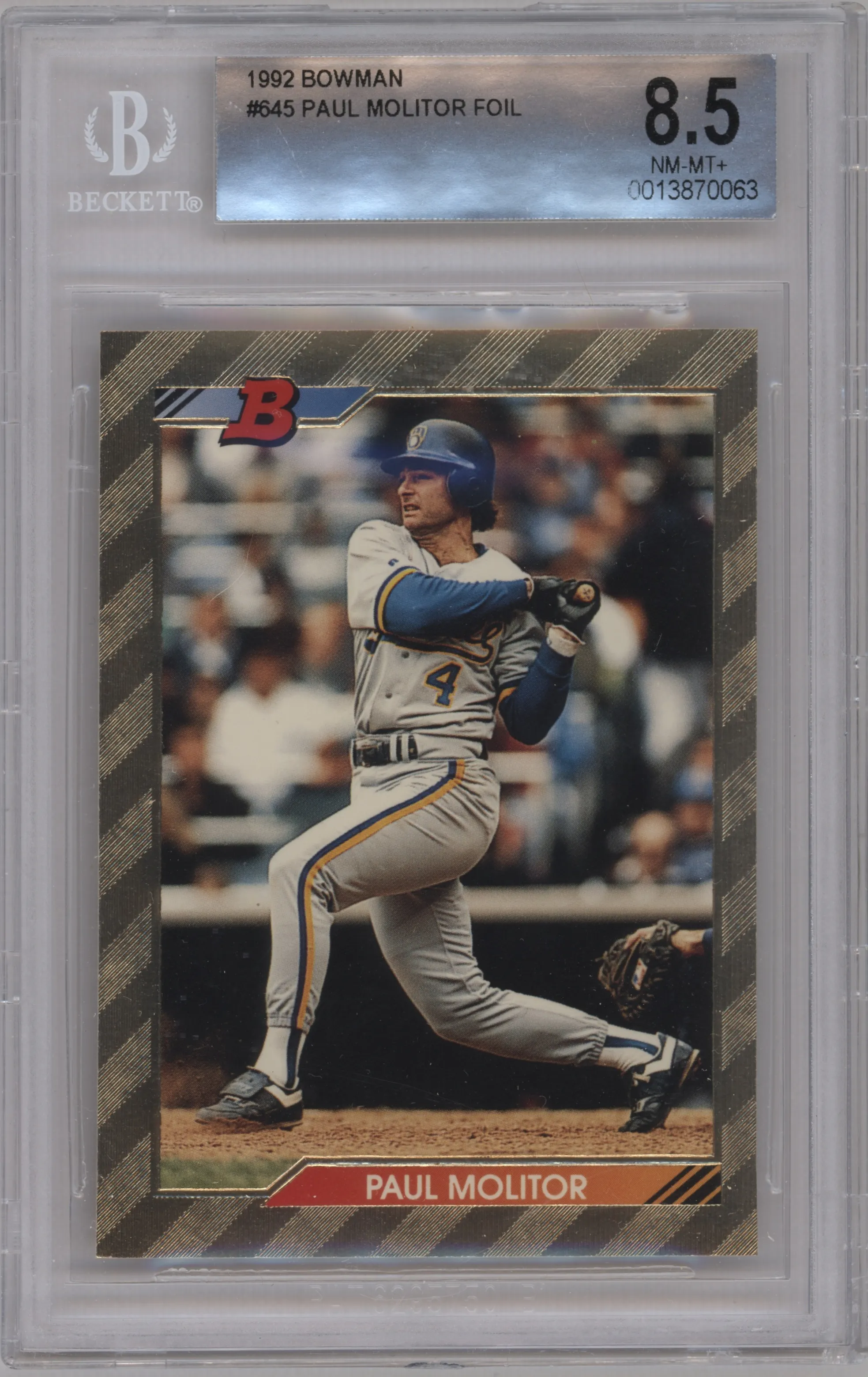 1992 Bowman Paul Molitor Foil #645 BGS 8.5
