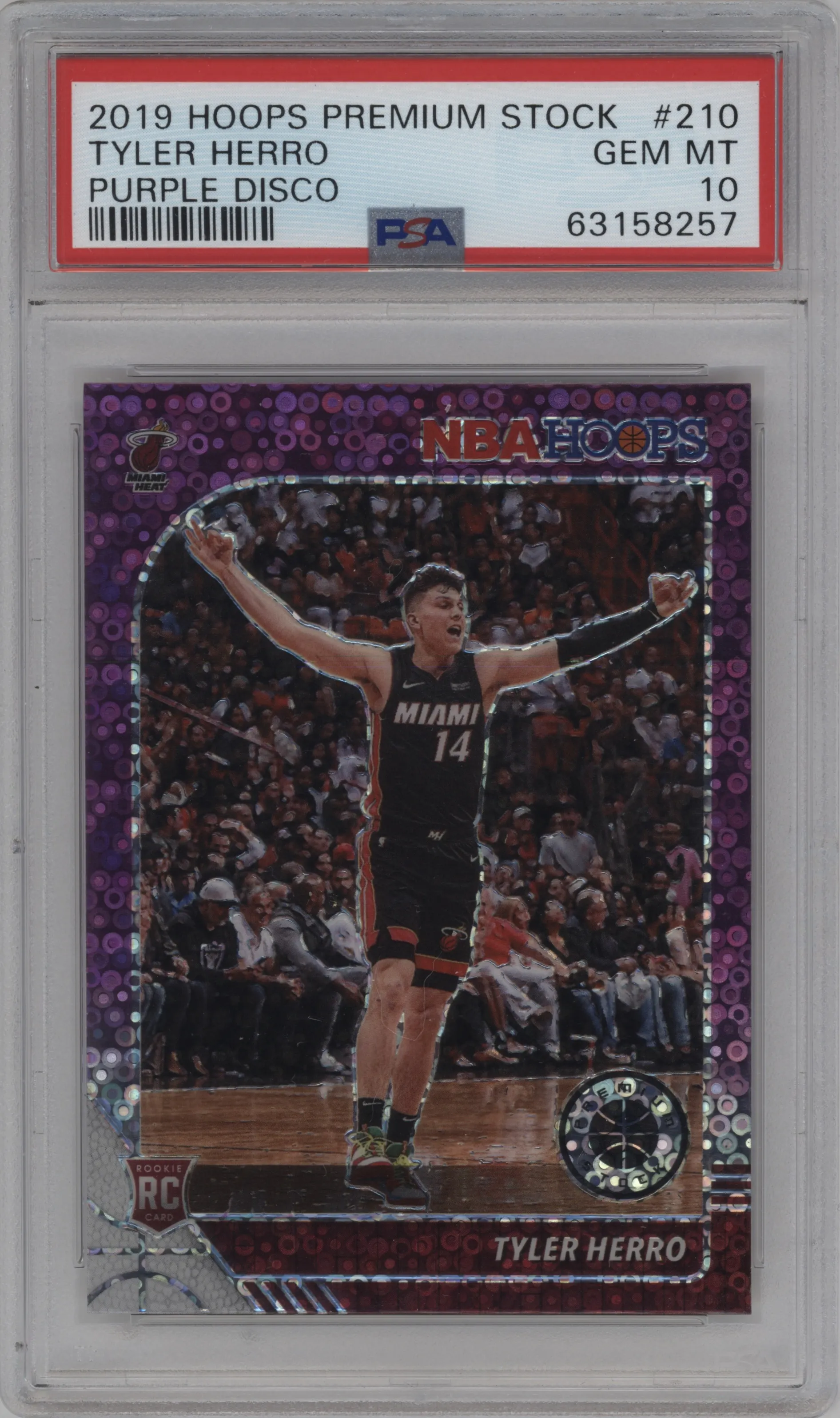 2019 Panini Hoops Premium Stock Tyler Herro Purple Disco PSA 10