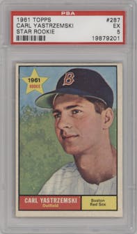 Carl Yastrzemski from the 1961 Topps set graded by PSA and given an overall grade of 5.