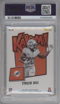 Tyreek Hill from the 2023 Panini Absolute set graded by PSA and given an overall grade of 10.
