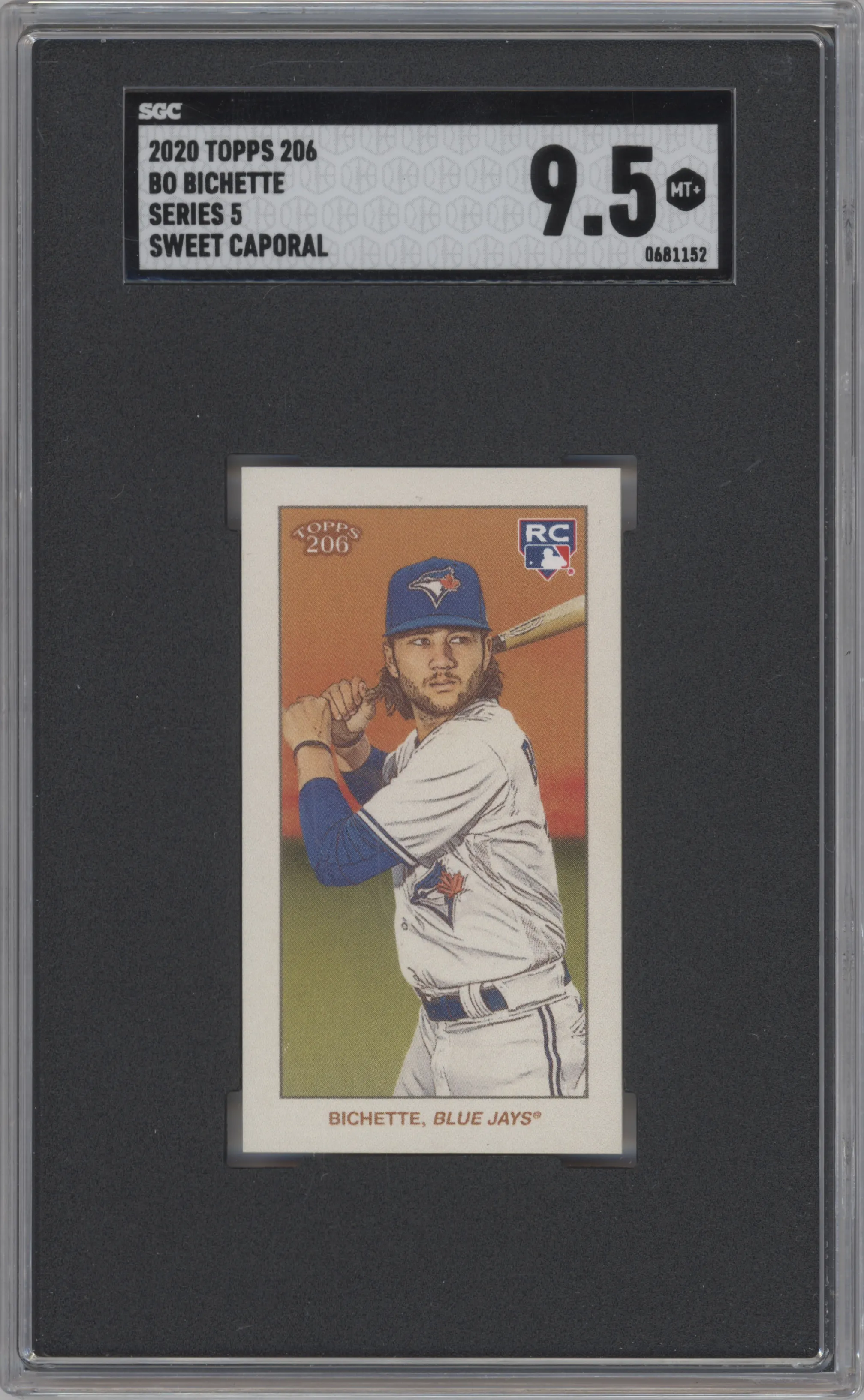 Bo Bichette from the 2020 Topps T206 set graded by SGC and given an overall grade of 9.5.
