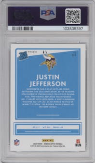 Justin Jefferson from the 2020 Panini Donruss Optic set featuring a Holo parallel graded by PSA and given an overall grade of 9.