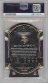 Justin Jefferson from the 2020 Panini Select set featuring a Die-Cut Neon Green parallel graded by PSA and given an overall grade of 9.