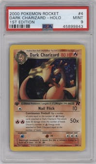 Dark Charizard from the 2000 Pokemon set graded by PSA and given an overall grade of 9.