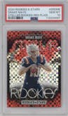 Drake Maye from the 2024 Panini Rookies & Stars set featuring a Red Plaid parallel graded by PSA and given an overall grade of 10.