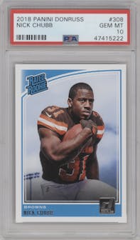 Nick Chubb from the 2018 Panini Donruss set graded by PSA and given an overall grade of 10.