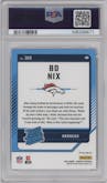 Bo Nix from the 2024 Donruss set featuring a Red and Green parallel graded by PSA and given an overall grade of 10.