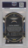 Justin Herbert from the 2020 Panini Select set featuring a Die-Cut Tri-Color parallel graded by PSA and given an overall grade of 9.