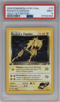 Rocket's Zapdos from the 2000 Pokemon GH set graded by PSA and given an overall grade of 9.