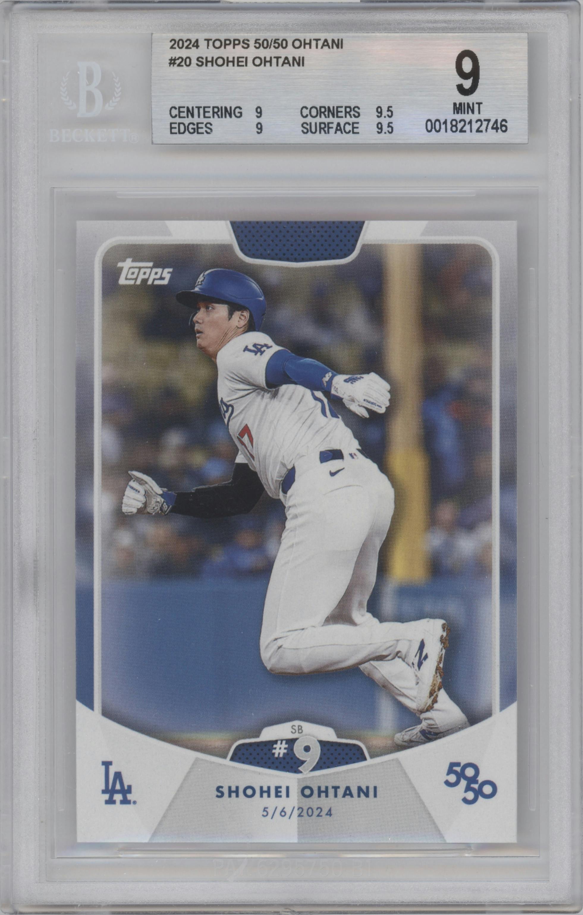 Shohei Ohtani from the 2024 Topps 50/50 set graded by Beckett and given an overall grade of 9.