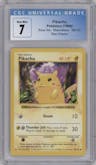 Pikachu from the 1999 Pokemon set featuring a Red Cheeks parallel graded by CSG and given an overall grade of 7.
