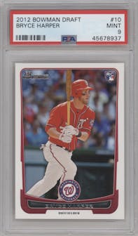 Bryce Harper from the 2012 Bowman Draft set graded by PSA and given an overall grade of 9.