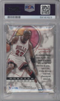 Michael Jordan from the 1995-96 Skybox E-XL set graded by PSA and given an overall grade of 10.