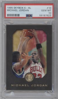 Michael Jordan from the 1995-96 Skybox E-XL set graded by PSA and given an overall grade of 10.