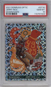 Jerry Rice from the 2021 Panini Donruss Optic set graded by PSA and given an overall grade of 10.