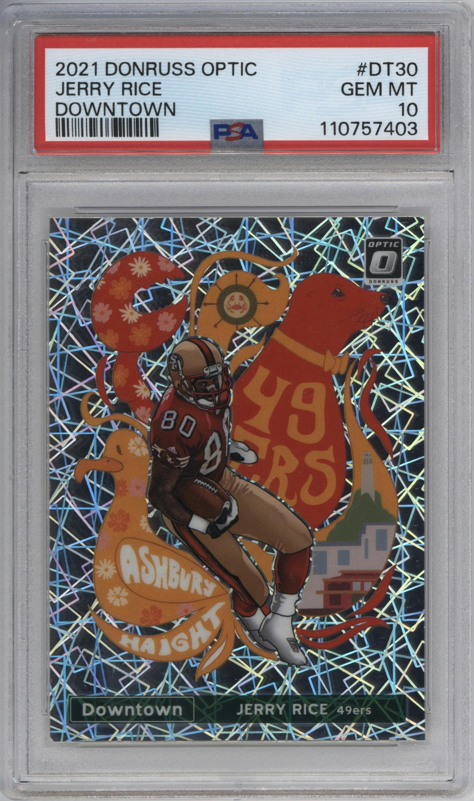 Jerry Rice from the 2021 Panini Donruss Optic set graded by PSA and given an overall grade of 10.
