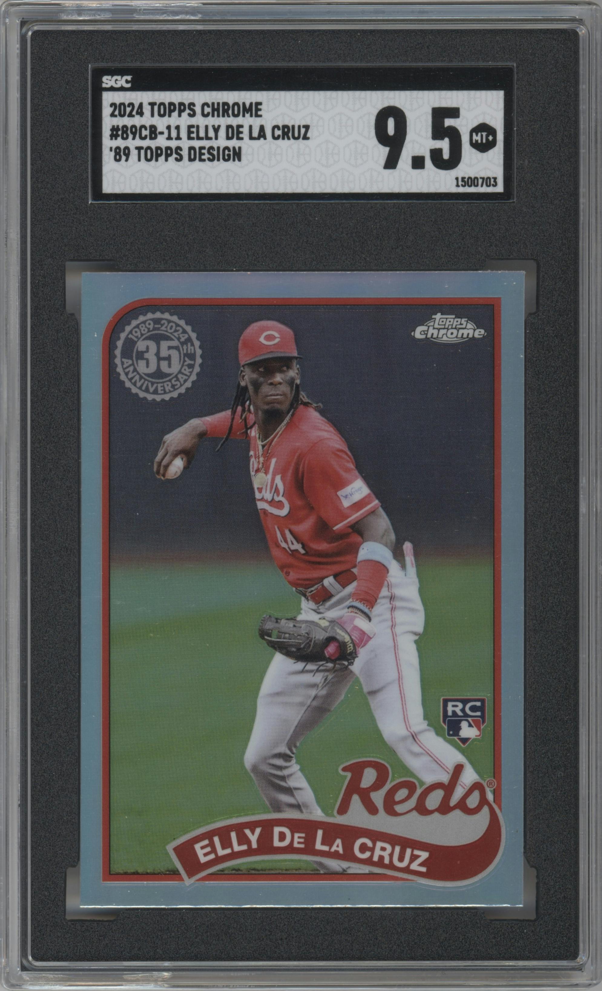 Elly De La Cruz from the 2024 Topps Chrome set graded by SGC and given an overall grade of 9.5.