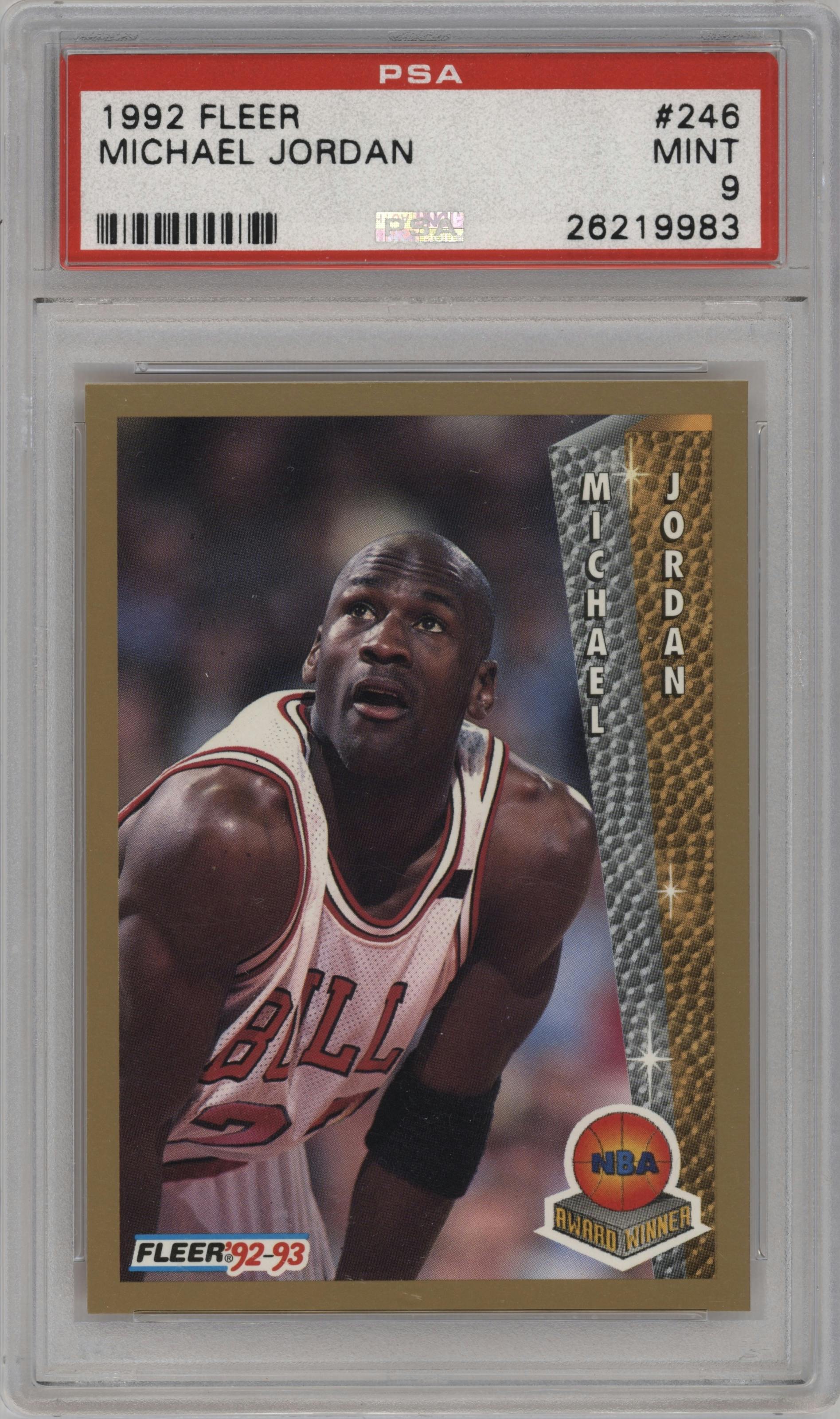 Michael Jordan from the 1992-93 Fleer  set graded by PSA and given an overall grade of 9.