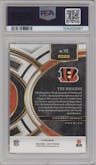 Tee Higgins from the 2023 Panini Select set featuring a Dragon Scale parallel graded by PSA and given an overall grade of 10.