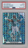 Travon Walker from the 2022 Panini Mosaic set featuring a Choice Peacock parallel graded by PSA and given an overall grade of 10.