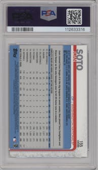 Juan Soto from the 2019 Topps Chrome set featuring a Negative Refractor parallel graded by PSA and given an overall grade of 10.