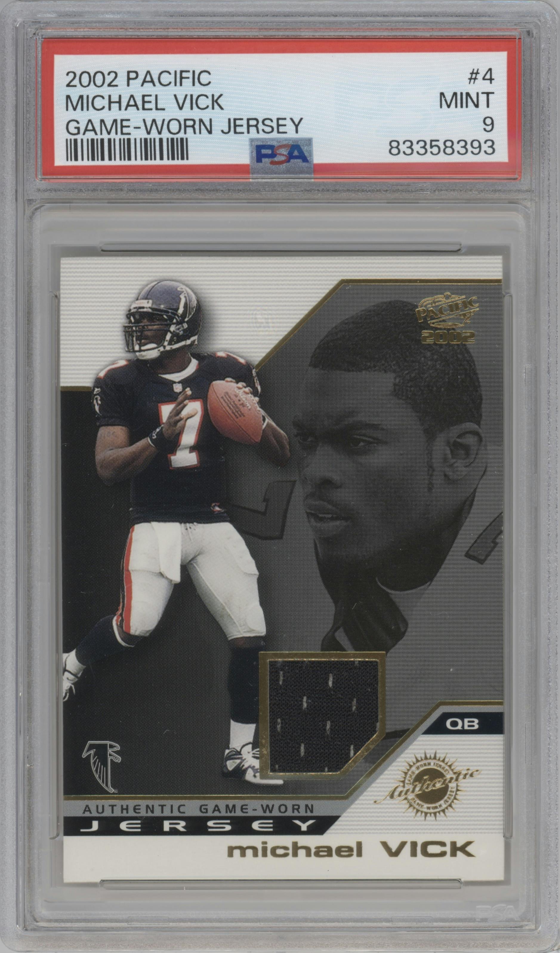 Michael Vick  from the 2002 Pacific set graded by PSA and given an overall grade of 9.