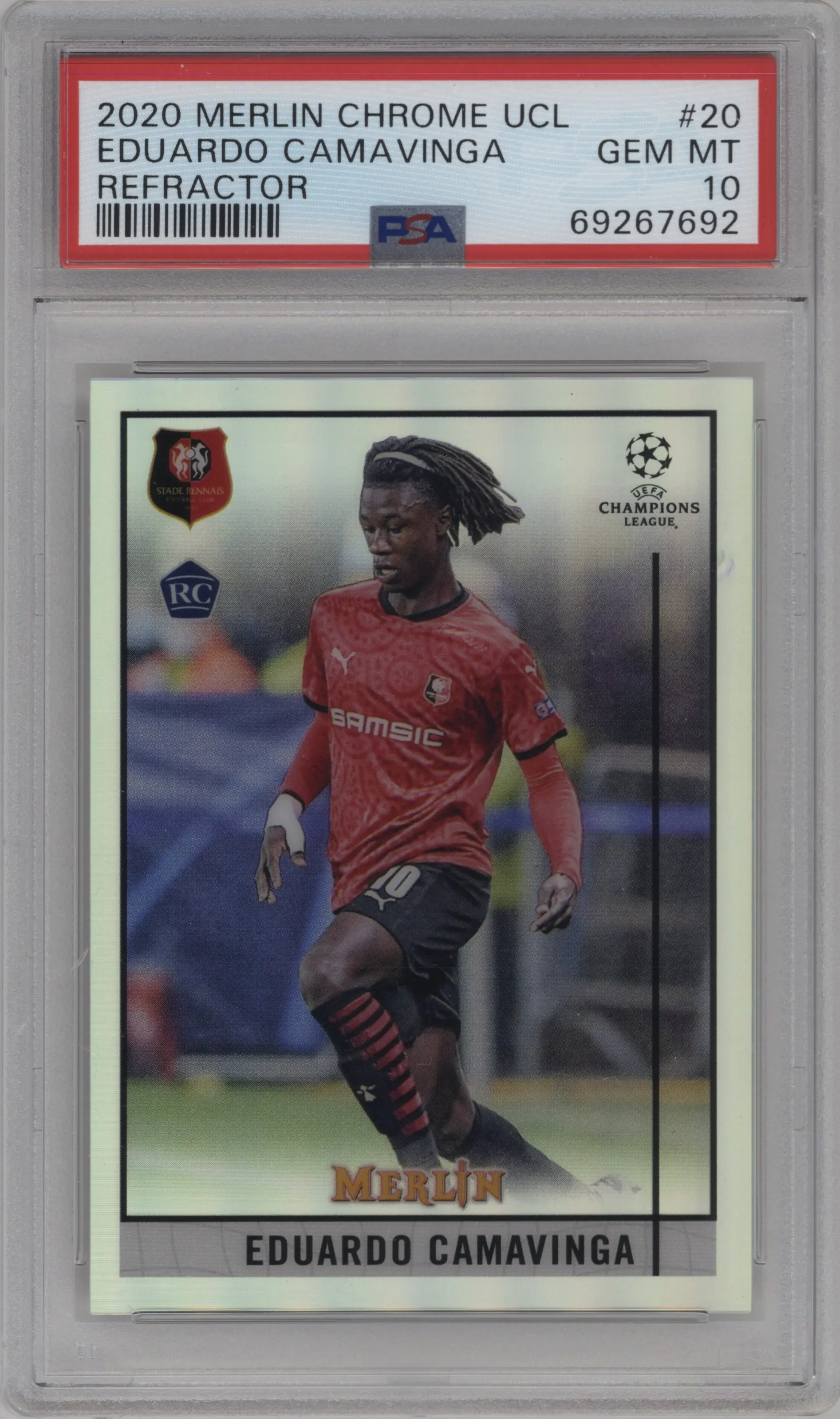 2020 Topps Chrome Merlin UEFA Eduardo Camavinga Refractor PSA 10