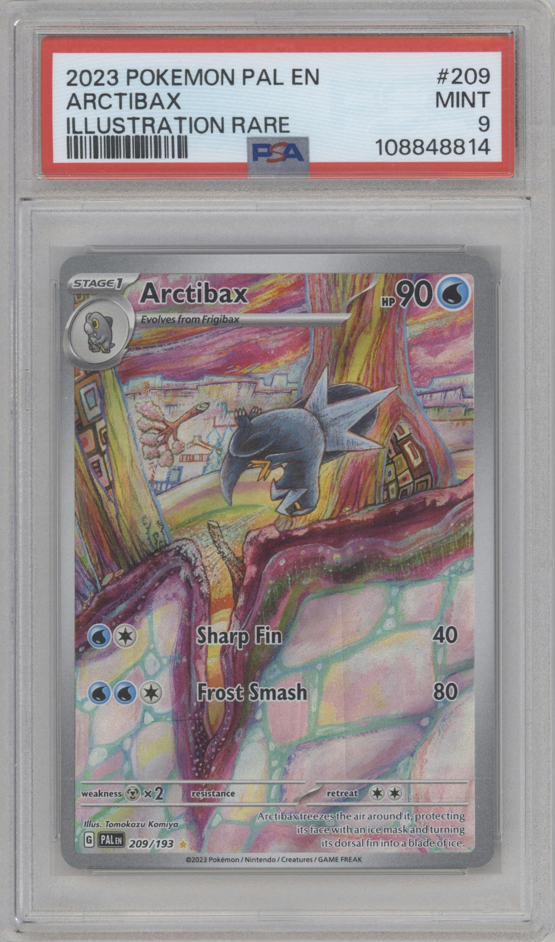 Arctibax from the 2023 Pokemon SV set graded by PSA and given an overall grade of 9.
