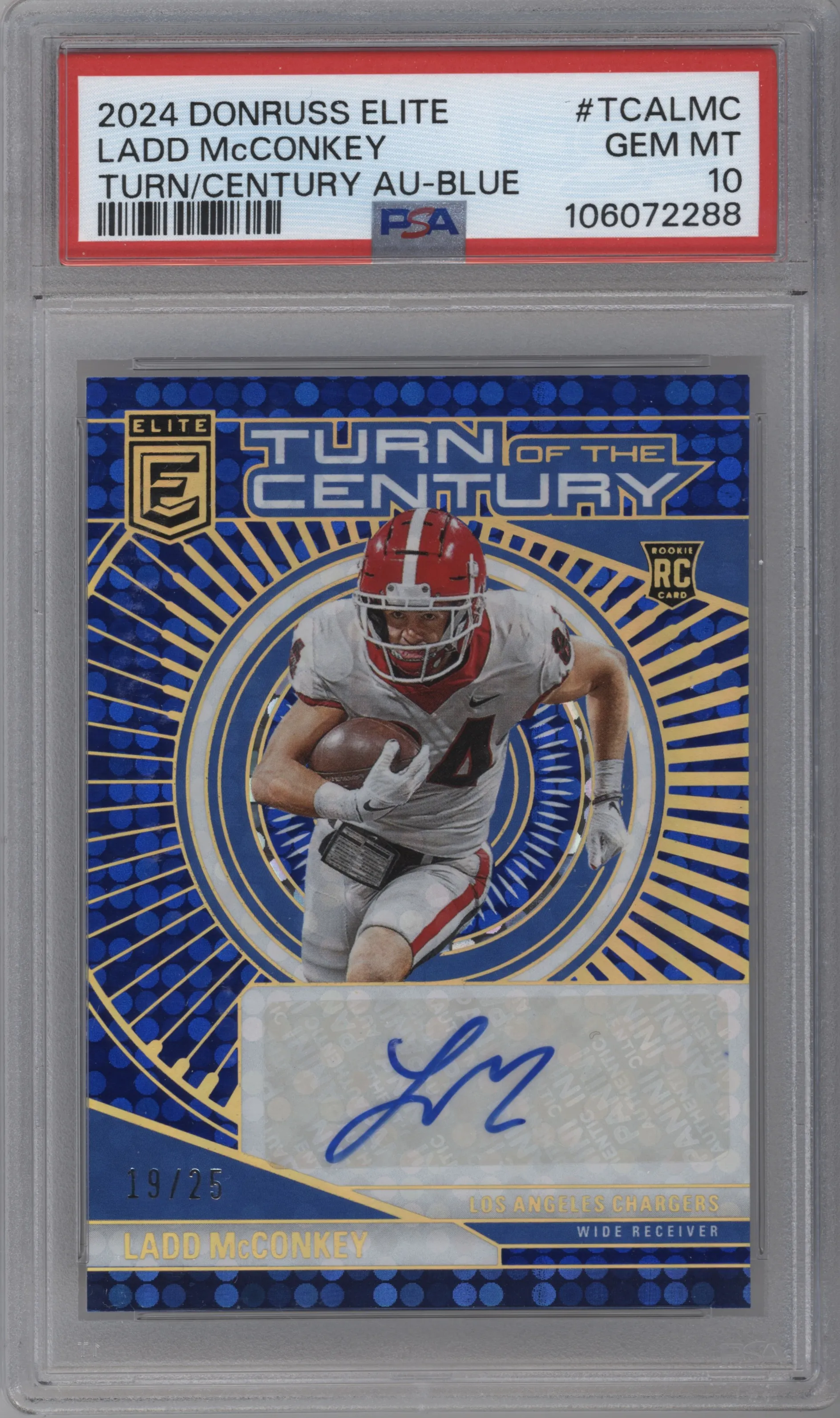 2024 Panini Donruss Elite Turn of the Cntry.Auto Ladd McConkey Blue #TCA-LMC PSA 10