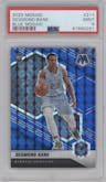 Desmond Bane from the 2020-21 Panini Mosaic set featuring a Blue Mosaic parallel graded by PSA and given an overall grade of 9.