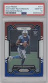 Anthony Richardson from the 2023 Panini Prizm set featuring a Red White Blue Prizm parallel graded by PSA and given an overall grade of 10.