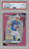 Ladd McConkey from the 2024 Panini Prizm set featuring a Pink Wave parallel graded by PSA and given an overall grade of 10.