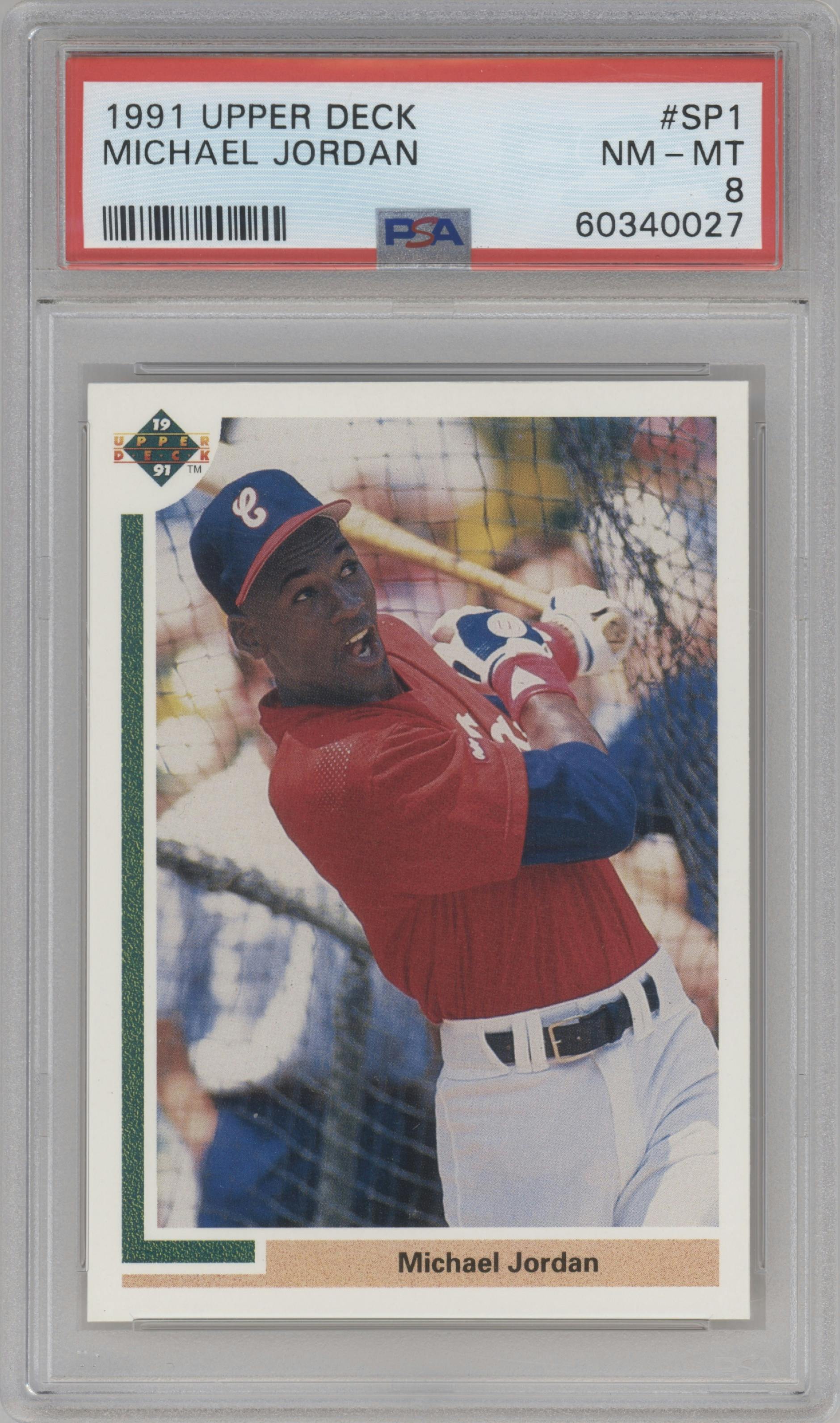 Michael Jordan from the 1991 Upper Deck set graded by PSA and given an overall grade of 8.
