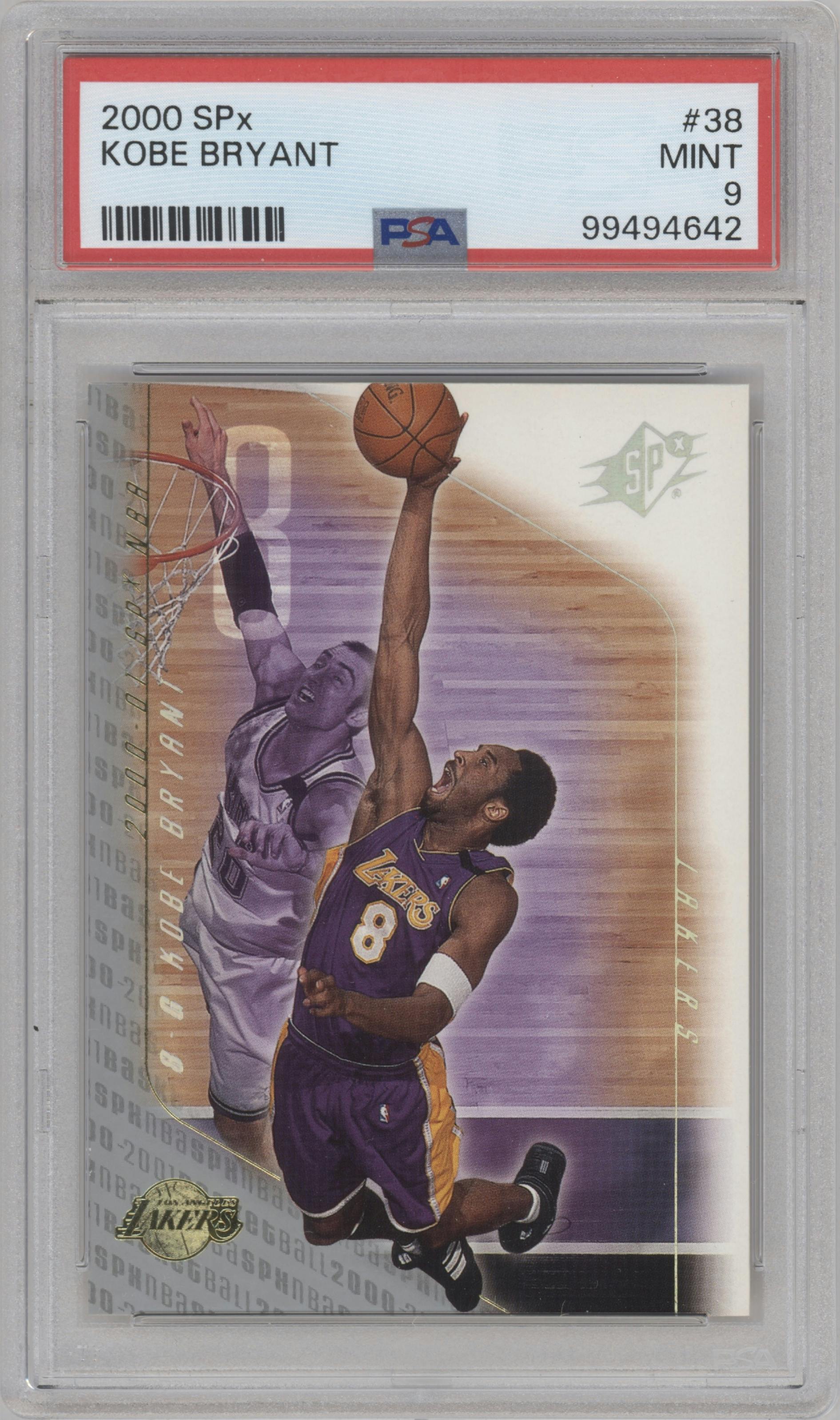 Kobe Bryant from the 2000-01 UD SPX set graded by PSA and given an overall grade of 9.