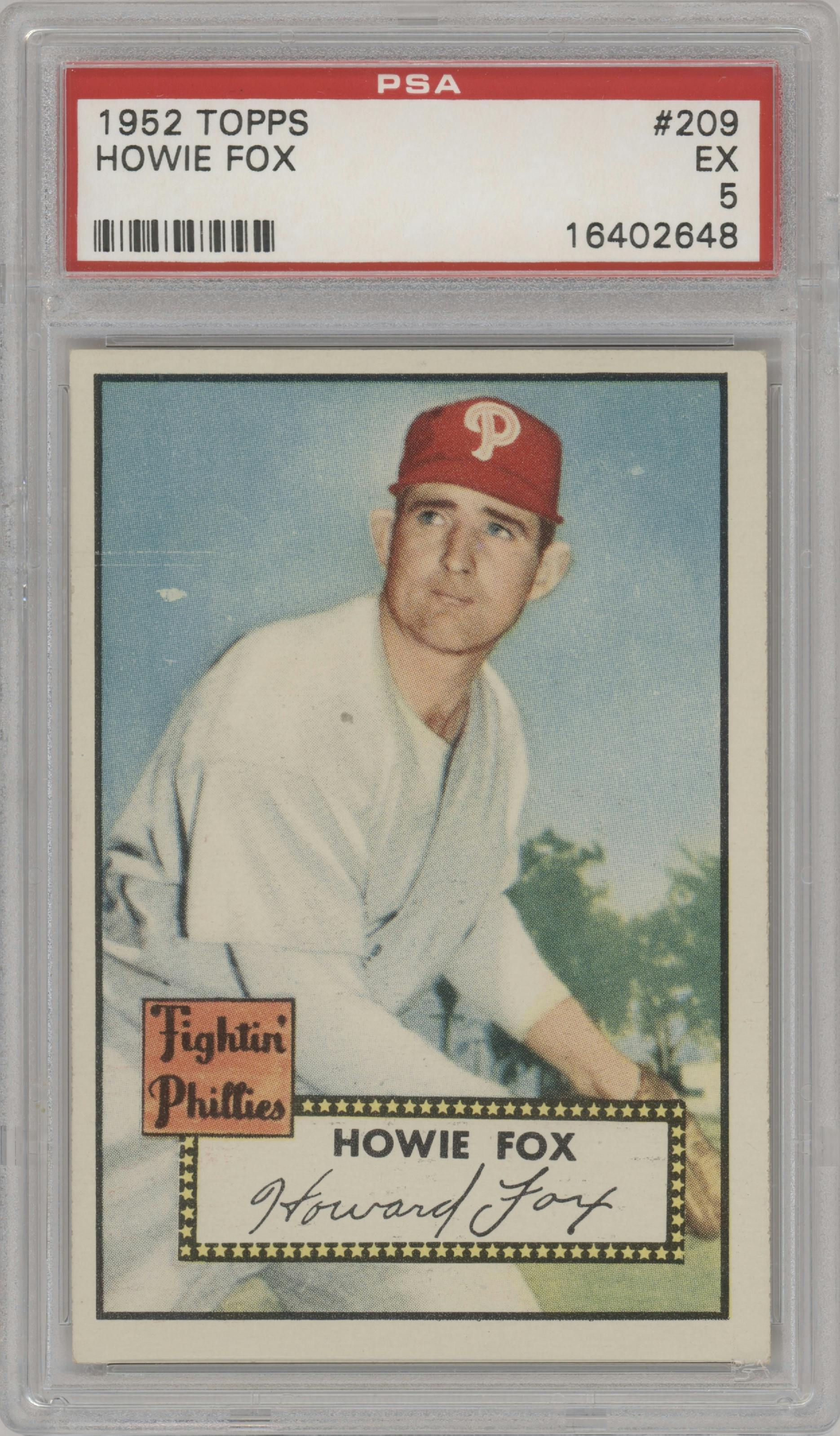Howie Fox from the 1952 Topps set graded by PSA and given an overall grade of 5.