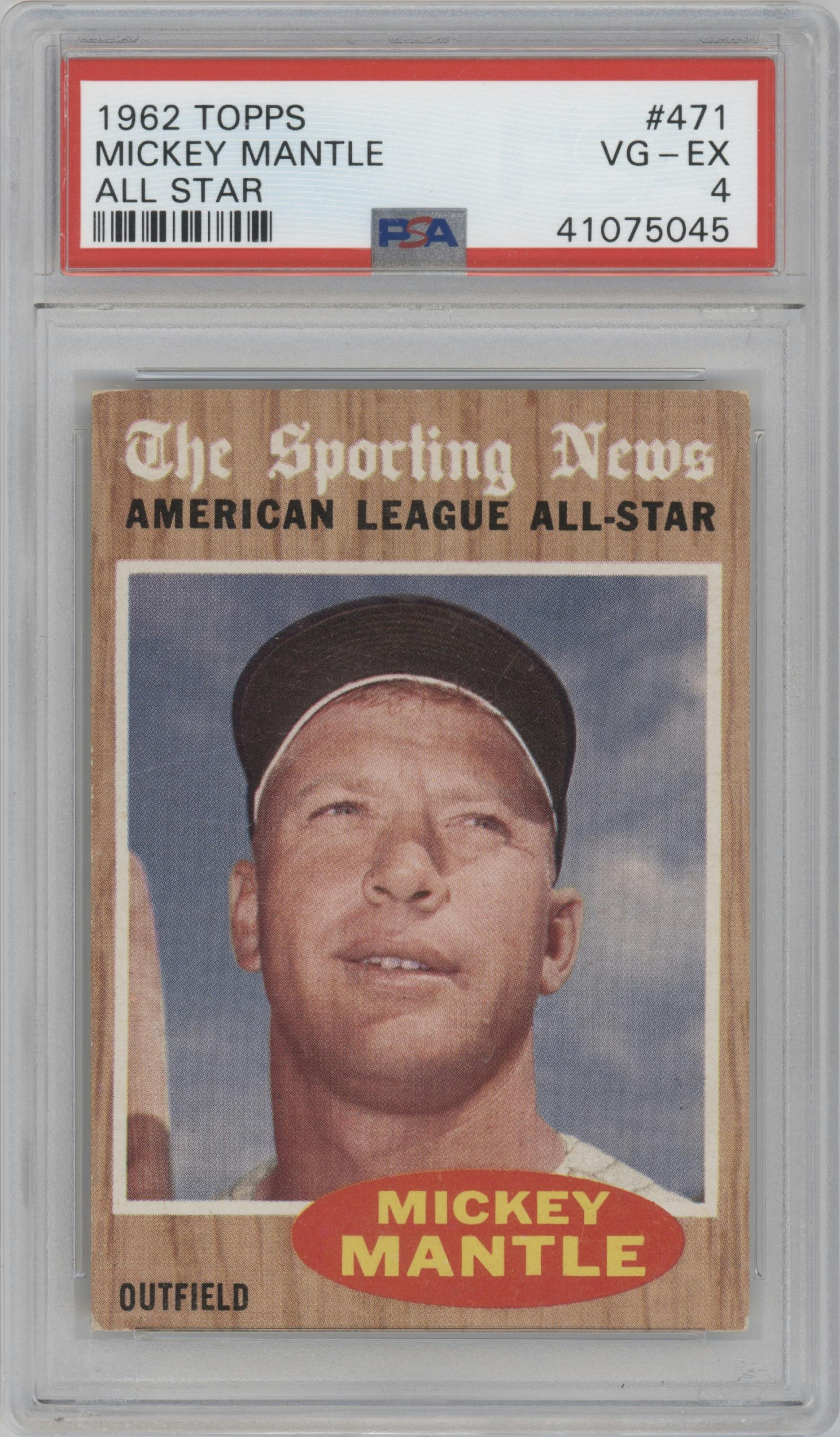 Mickey Mantle from the 1962 Topps set graded by PSA and given an overall grade of 4.